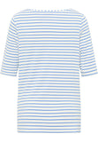 LEBEK azure and off white stripe pattern top