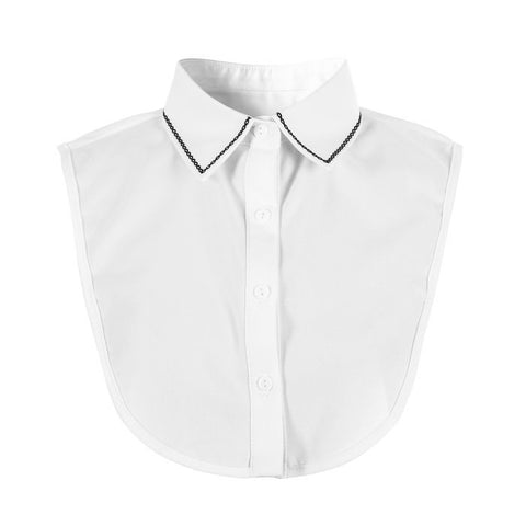 White mock collar with black trim