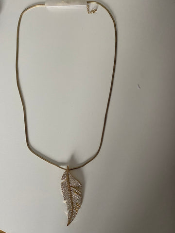 AESMEE gold diamanté leaf necklace